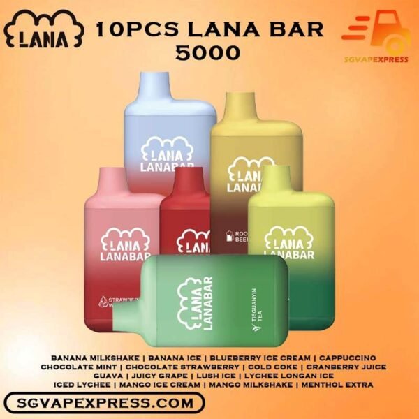 10PCS X LANA BAR 5000 DISPOSABLE BUNDLE - SGVAPEXPRESS VAPE SINGAPORE SG SHOP The 10PCS X LANA BAR 5000 DISPOSABLE BUNDLE Package include : Choose 10 Pcs of LANA BAR 5K Puffs with amazing price ! Free Gift x1 FREE DELIVERY The LANA BAR 5000 ( 5K Puffs ) Disposable vape Ready stock in our sg singapore store online shop for same day delivery. This Kit makes cigarettes go from the era of fire to the era of vaporization, which is a very good choice for many people who want to quit smoking, but nowadays there are many kinds of disposable in the singapore market, what kind of vape is suitable for beginners Woolen cloth? Then you must try Lana bar. It has many flavors and there is always one suitable for you. It is easy to use out of the box and can be activated with just one sip. It is equipped with a battery capacity of 850mAh, which is a rechargeable disposable . Specification : Nicotine Strength: 3% Battery Capacity: 850mAh Charing Port: Rechargeable with Type-C E-liquied Capacity: 7ml ⚠️LANA BAR 5000 FLAVOUR LINE UP⚠️ Banana Milkshake Banana Ice Blueberry Ice Cream Cappuccino Chocolate Mint Chocolate Strawberry Cold Coke Cranberry Juice Guava Juicy Grape Lush Ice – Watermelon Lychee Longan Ice Iced Lychee Mango Ice Cream Mango Milkshake Menthol Extra Oolong Tea Passion Fruit Peach Grape Banana Peach Oolong Tea Peppermint Puer Tea Root Beer Skittles Sour Apple Strawberry Ice Cream Strawberry Milk Strawberry Watermelon Super Mint Surfing Lemon Sweet Peach Sweet Peach Tea Taro Ice Cream Tea King Tie Guan Yin Vanilla Ice Cream Vape Singapore SGVAPEXPRESS , Same day delivery in Singapore all area. Contact with us : WhatsApp SGVAPEXPRESS Join with us : Telegram Channel Group Placing order Before 5pm ,Received Parcel at evening 20:00pm - 23:00pm.