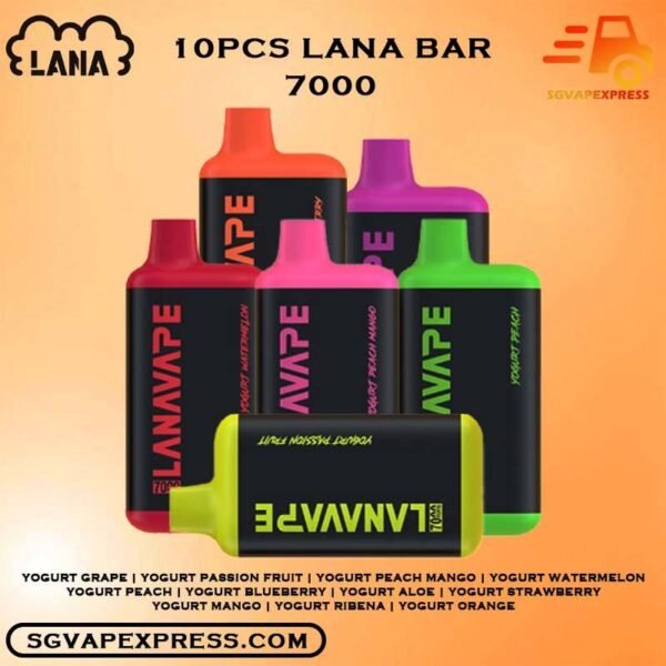 10 PCS X LANA BAR 7000 ( 7k Puffs ) DISPOSABLE BUNDLE - SGVAPEXPRESS VAPE SINGAPORE SG SHOP The 10 PCS X LANA BAR 7000 ( 7k Puffs ) DISPOSABLE BUNDLE Package include : Choose 10 Pcs of LANA BAR 7K Puffs with amazing price ! Free Gift x1 FREE DELIVERY Lana Bar 7000 Puffs Disposable vape Ready stock in our sg singapore store online shop for same day delivery. This kit is a compact and stylish vape kit that offers a convenient and satisfying vaping experience, it is perfect for those who prefer a simple yet stylish look. One of the standout features of the Lanabar 7000 is its flavor options. The device offers a range of flavors to choose from, each with its own unique taste profile. The flavors are well-balanced and do not contain any harsh or irritant ingredients, making for a smooth and enjoyable vaping experience. Whether you prefer sweet, fruity, or menthol flavors, the the Lanabar 7000 has something for everyone. Specifications: Puffs : 7,000 Puff Nicotine Strength :3% 30mg Battery Capacity : 850mAh Charing Port : Rechargeable Type-C E-liquied Capacity :10ml ⚠️LANA BAR 7000 PUFFS FLAVOUR LIST⚠️ Yogurt Grape Yogurt Passion Fruit Yogurt Peach Mango Yogurt Watermelon Yogurt Peach Yogurt Blueberry Yogurt Aloe Yogurt Strawberry Yogurt Mango Yogurt Ribena Yogurt Orange Vape Singapore SGVAPEXPRESS , Same day delivery in Singapore all area. Contact with us : WhatsApp SGVAPEXPRESS Join with us : Telegram Channel Group Placing order Before 5pm ,Received Parcel at evening 20:00pm - 23:00pm.