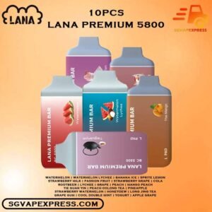 10PCS X LANA PREMIUM BAR 5800 DISPOSABLE BUNDLE - SGVAPEXPRESS VAPE SINGAPORE SG SHOP The 10PCS X LANA Premium bar 5800 DISPOSABLE BUNDLE Package include : Choose 10 Pcs of LANA PREMIUM 5.8K Puffs with amazing price ! Free Gift x1 FREE DELIVERY The Lana Premium Bar 5800 Puffs Disposable vape Ready stock in our sg singapore store online shop for same day delivery. This Kit is large enough to hold Pre-filled 6ml Vape Juice, with 3% nicotine level, and has a 350mAh built-in battery that can be recharged for up to 5,800 puffs, which is pre-filled, pre-charged,Type-C charger and requires no additional maintenance. It is a highly concentrated salt-based nicotine that absorbs into the bloodstream at a faster rate than free-base nicotine. Of suitable size and weight, ergonomic design and easy to hold,a stylish look, comfortable feel and reliable quality, this Lana Premium Bar 5800 Puffs can provide you with a comfortable experience to use and bring comfort to your throat whenever you need it, with the addition of mesh 1.2ohm and draw-activated firing mechanism. Specification: Nicotine 30mg (3%) Approx. 5800 Puffs Capacity 13ml Rechargeable Battery 650mah ⚠️LANA PREMIUM 5800 PUFFS FLAVOUR LIST⚠️ Watermelon Watermelon Lychee Banana Ice Sprite Lemon Strawberry Milk Passion Fruit Strawberry Grape Cola Rootbeer Lychee Grape Peach Mango Peach Tie Guan Yin Peach Oolong Tea Pineapple Strawberry Watermelon Honeydew Long Jing Tea Grape Gum Cool Double Mint Yogurt Apple Grape Thai Mango Champagne Apple Honey Grape Lemonade Tea Golden Armour (Chrysanthemum Tea) Strawberry Banana Taste Of Sea Grape Peach Banana Milk Frothlove Coffee Yummy Yam Vape Singapore SGVAPEXPRESS , Same day delivery in Singapore all area. Contact with us : WhatsApp SGVAPEXPRESS Join with us : Telegram Channel Group Placing order Before 5pm ,Received Parcel at evening 20:00pm - 23:00pm.