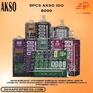 5 PCS X AKSO IGO 8000 ( 8k Puffs ) DISPOSABLE BUNDLE - SGVAPEXPRESS VAPE SINGAPORE SG SHOP The 5 PCS X AKSO IGO 8000 ( 8k Puffs ) DISPOSABLE BUNDLE Package include : Choose 5 Pcs of AKSO IGO 8K Puffs with amazing price ! Free Gift x1 FREE DELIVERY Akso IGO 8000 ( 8K Puffs ) Disposable Vape Ready stock in our sg singapore store online shop. This Kit is a high-capacity device designed for an extended vaping experience.Beside, the device comes pre-filled with 15ml of e-liquid, which is available in a range of delicious flavors and nicotine strengths. Akso IGO Vape features an ergonomic design that is comfortable to hold and use. It mouthpiece is designed to enhance the vaping experience, and the device is draw activated, making it easy to use. Akso IGO 8000 puffs disposable is portable, making it easy to carry in a pocket .Its compact design does not compromise on performance, deliver smooth vapor production with every puff. Specifications: Puffs: 8000 Nicotine Strength: 5% Coil: 1.1Ω meshed coil Battery: 650 mAh (Re-Chargeable) Charging Port : Type C ⚠️AKSO IGO 8000 PUFFS FLAVOUR LIST⚠️ Aloe Grape Blackcurrant Ice Caremal Cookies Caramel Mocha Lychee Ross Mango Ice Mango Peach Nutty Tobacco Rootbeer Strawberry Cheese Vanilla Milk Watermelon Ice Yacult Strawberry Yacult Strawberry Ice Cream Strawberry Kiwi Root Beer Float Passion Fruit Yacult Mix Berries Honeydew Guava Frezzy Cola Apple Yacult Vape Singapore SGVAPEXPRESS , Same day delivery in Singapore all area. Contact with us : WhatsApp SGVAPEXPRESS Join with us : Telegram Channel Group Placing order Before 5pm ,Received Parcel at evening 20:00pm - 23:00pm.