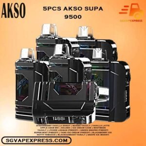 5 PCS X AKSO SUPA 9500 ( 9.5k Puffs ) DISPOSABLE BUNDLE - SGVAPEXPRESS VAPE SINGAPORE SG SHOP The 5 PCS X AKSO SUPA 9500 ( 9.5k Puffs ) DISPOSABLE BUNDLE Package include : Choose 5 Pcs of AKSO SUPA 9.5K Puffs with amazing price ! Free Gift x1 FREE DELIVERY Akso supa 9500 Disposable Ready stock in our sg singapore store online shop. This Kit is new era disposable vape device. It has child lock mode function, smart screen indicator to show battery percentage and high power boost button. The child lock mode can make sure children wont use the device accidentally. Futhermore, the high power boost button can bring more smoke feeling to SG vape users. Looking for a vape shop in Singapore? Check out the Akso Supa 9500 Puff Disposable Vape, featuring same-day delivery, 5% nicotine content, and adjustable airflow. Find out more about this Akso vape and where to get it. Get ur akso supa now at SG VAPER SHOP . We provide same day cash on delivery service with 0 deposit! Specifications: LED Light Battery Indicator 10 Seconds Cut-Off Protection Short-Circuit Protection Over Temperature Protection Under Voltage Protection 3.6V Constant Voltage Output LED screen, show power and ejuice volume Power boosting buttom Children lock system ⚠️AKSO SUPA 9500 PUFFS FLAVOUR LIST⚠️ Strawberry Vanilla Donut Mango Yacult Vanilla Latte Apple Asam Boi Solero Ice Cream Cake Rootbeer Yacult Lychee Longan (Freezy) Green Grapes (Freezy) Super Mint (Freezy) Taro Ice Cream (Freezy) Blackberry Ice Nutty Tobacco Blackcurrant Yakult Grape Ice (Boost) Mango Ice (Boost) Watermelon Ice (Boost) Guava Asam (Boost) Melony Gum (Boost) Strawberry Gum (Boost) Vape Singapore SGVAPEXPRESS , Same day delivery in Singapore all area. Contact with us : WhatsApp SGVAPEXPRESS Join with us : Telegram Channel Group Placing order Before 5pm ,Received Parcel at evening 20:00pm - 23:00pm.