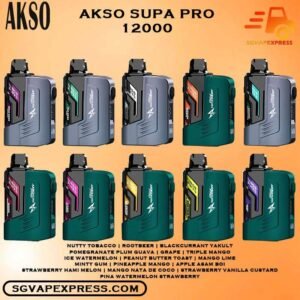 AKSO SUPA PRO 12000 ( 12k Puffs ) DISPOSABLE - SGVAPEXPRESS VAPE SINGAPORE SG SHOP AKSO SUPA PRO 12000 Disposable ( 12k Puffs ) Flavour Ready stock in our sg singapore store online shop for same day delivery , This device are one of the smash-market Cartridge System Pod in Malaysia. They pack a rechargeable battery and come prefilled with a whopping 12ml of liquid together with an indicator special for battery and liquid level. This allows you to vape longer on a single disposable and makes the AKSO SUPA PRO a great option for traveling, extended road trips, or even just day-to-day use. Discover the pinnacle of vaping technology with the AKSO Supa Pro 12000 Flavour close pod systems. It include 1 cartridge and 1 device, providing everything you need to get started. When the cartridge is finish, simply replace it with a new cartridge, reusing the existing battery to save costs. Enjoy up to 12000 puffs and explore 20 + exciting flavors, all waiting for you to unleash the SUPA POWER! AKSO SUPA USER MANUAL : High Power Mode : Long Press on side button while inhale Unlocking / Lock Child Lock : Press 3 time continuosly at the side button (Green light mean unlock, Blue light is lock) For further inquiries about the AKSO Supa Pro or if you seek more detailed information, we encourage you to explore our dedicated blog post specifically crafted for the AKSO Supa Pro. STARTER KIT Package Include : X1 AKSO SUPA PRO 12K Device Battery X1 Prefilled Pod 12k Puffs CARTRIDGE Package Include : X1 Prefilled Pod 12k Puffs Specifications: Puffs : 12000 E-Liquid Capacity : 12 ML Coil : Mesh coil Battery Capacity : Type-C Rechargeable Nicotine Strength : 5% ⚠️AKSO SUPA  PRO 12000 PUFFS FLAVOUR LIST⚠️ Nutty Tobacco Rootbeer Blackcurrant Yakult Pomegranate Plum Guava Grape Triple Mango Ice Watermelon Peanut Butter Toast Mango Lime Minty Gum Pineapple Mango Apple Asam Boi Strawberry Hami Melon Mango Nata De Coco Strawberry Vanilla Custard Pina Watermelon Strawberry Zesty Grape Watermelon Grape Honeydew Blackcurrant Passion Grape Mango Mangosteen Lychee Longan Grape Gum Ice Coffee Hazelnut Oolong Green Tea Blueberry Kiwi Wild Sour Berry Apple Aloe Vera Passion Lychee Blueberry Yakult Tie Guan Yin Vape Singapore SGVAPEXPRESS , Same day delivery in Singapore all area. Contact with us : WhatsApp SGVAPEXPRESS Join with us : Telegram Channel Group Placing order Before 5pm ,Received Parcel at evening 20:00pm - 23:00pm.