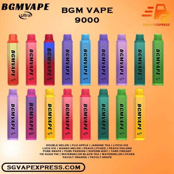 BGM VAPE ULTRA 9000 DISPOSABLE - SGVAPEXPRESS SINGAPORE SG The BGM Vape Ultra 9000 puff disposable Ready stock in our sg singapore store online shop for same day delivery, one of the top-selling vape products in Singapore. Visit our vape shop in Singapore to get your hands on this popular and high-quality vape device. Introducing the BGM Vape 9k puffs , Experience the power of the mesh coil technology, enjoy up to 9000 puffs, and indulge in the best flavors. Order today for same-day delivery and try out our exciting new arrival! Specifications: Puff : 9000 Puffs Volume : 12ML Flavour Charging : Rechargeable with Type C Coil : Mesh Coil Fully Charged Time : 20mins Nicotine Strength : 5% ⚠️BGM VAPE 9000 PUFFS FLAVOUR LIST⚠️ Double Melon Fuji Apple Jasmine Tea Litchi Ice Luch Ice Mango Melon Peach Lychee Peach Oolong Pure Grape Pure Passion Superb Mint Taro Creamy Tie Guan Yin Watermelon Black Tea Watermelon Lychee Yacult Orange Yacult Grape Vape Singapore SGVAPEXPRESS , Same day delivery in Singapore all area. Contact with us : WhatsApp SGVAPEXPRESS Join with us : Telegram Channel Group Placing order Before 5pm ,Received Parcel at evening 20:00pm - 23:00pm.