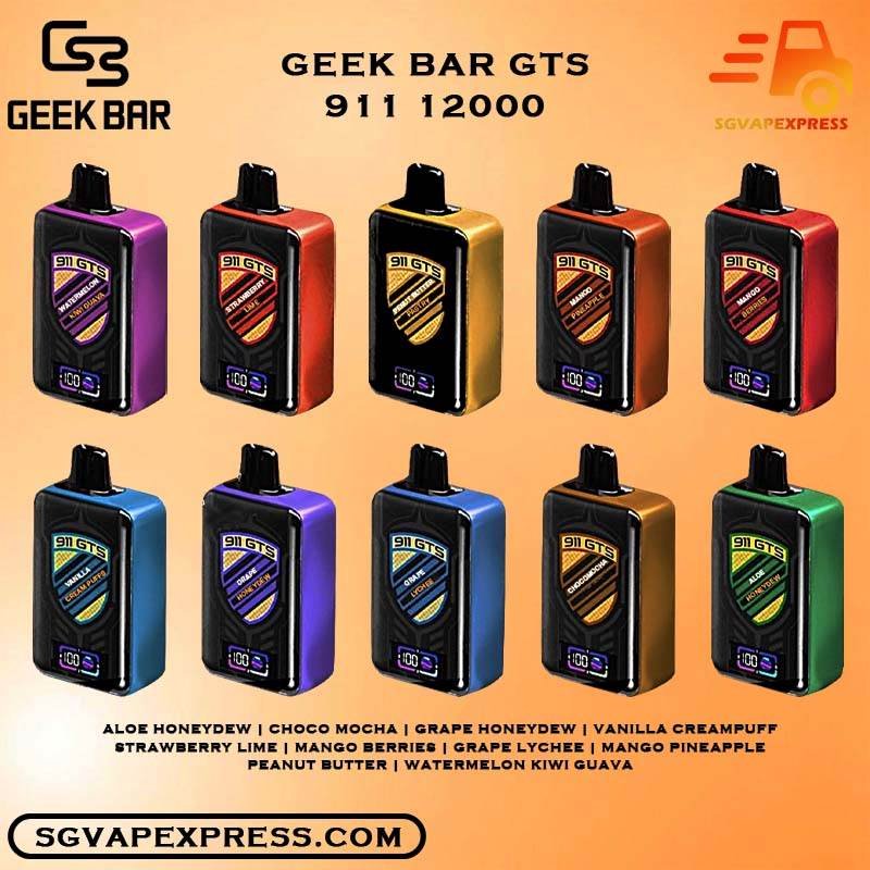 GEEK BAR ( GEEKBAR ) GTS 911 12000 DISPOSABLE - SGVAPEXPRESS VAPE SINGAPORE SG SHOP Geek bar ( GeekBar ) 911 GTS 12000 puffs disposable Vape Ready stock in our sg singapore store online shop for same day delivery. Available 12k Puffs With dual mesh coil technology, geekbar gts delivers the smooth and intense taste with every puff. The device features with adjustable airflow and child lock system. Specifications: Puff: 12000 Puffs Volume: 22ML Flavours Charging: Rechargeable with Type C Coil: Dual Mesh Coil Fully Charged Time: 15mins Nicotine Strength: 5% ⚠️GEEK BAR GTS 911 12000 PUFFS FLAVOUR LIST⚠️ Aloe Honeydew Choco Mocha Grape Honeydew Vanilla Creampuff Strawberry Lime Mango Berries Grape Lychee Mango Pineapple Peanut Butter Watermelon Kiwi Guava Vape Singapore SGVAPEXPRESS , Same day delivery in Singapore all area. Contact with us : WhatsApp SGVAPEXPRESS Join with us : Telegram Channel Group Placing order Before 5pm ,Received Parcel at evening 20:00pm - 23:00pm.