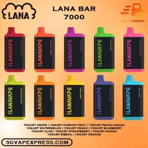 LANA BAR 7000 DISPOSABLE (Yorgurt series) - SGVAPEXPRESS VAPE SINGAPORE SG SHOP Lana Bar 7000 Puffs Disposable vape Ready stock in our sg singapore store online shop for same day delivery. This kit is a compact and stylish vape kit that offers a convenient and satisfying vaping experience, it is perfect for those who prefer a simple yet stylish look. One of the standout features of the Lanabar 7000 is its flavor options. The device offers a range of flavors to choose from, each with its own unique taste profile. The flavors are well-balanced and do not contain any harsh or irritant ingredients, making for a smooth and enjoyable vaping experience. Whether you prefer sweet, fruity, or menthol flavors, the the Lanabar 7000 has something for everyone. Specifications: Puffs : 7,000 Puff Nicotine Strength :3% 30mg Battery Capacity : 850mAh Charing Port : Rechargeable Type-C E-liquied Capacity :10ml ⚠️LANA BAR 7000 PUFFS FLAVOUR LIST⚠️ Yogurt Grape Yogurt Passion Fruit Yogurt Peach Mango Yogurt Watermelon Yogurt Peach Yogurt Blueberry Yogurt Aloe Yogurt Strawberry Yogurt Mango Yogurt Ribena Yogurt Orange Vape Singapore SGVAPEXPRESS , Same day delivery in Singapore all area. Contact with us : WhatsApp SGVAPEXPRESS Join with us : Telegram Channel Group Placing order Before 5pm ,Received Parcel at evening 20:00pm - 23:00pm.