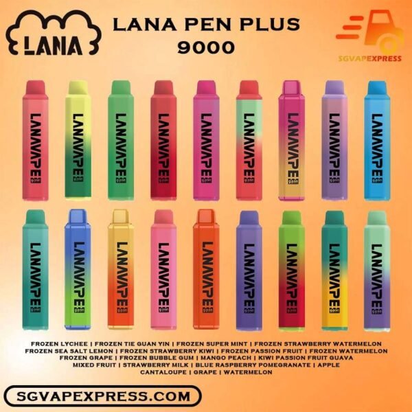 LANA PEN PLUS 9000 DISPOSABLE ( 9K ) - SGVAPEXPRESS VAPE SINGAPORE SG SHOP The Lana Pen Plus 9000 Puffs ( 9k Puffs ) disposable vape Ready stock in our sg singapore store online shop for same day delivery. This Kit is cool design and it is rechargeable. It contains nicotine salt e-juice and vapes up to 9000 puffs. The Lana Pen 9k Puffs there are many flavours for you to choose from. The rechargeable port at the bottom of the device guarantees you finish the last drop of the e-juice in the tank every time. it is welcome by many vapers due to the vaping taste and the appearance, the LED Flash  will change color when vaping, looks cool too. Specification: Approx. 9000 puffs Capacity 15ml Rechargeable Battery 650mAh Charging Port: Type-C ⚠️LANA PEN PLUS 9000 PUFFS FLAVOUR LIST⚠️ Apple Blue Raspberry Pomegranate Cantaloupe (Honeydew) Chocolate Mint Frozen Bubblegum Frozen Coconut Juice Frozen Grape Frozen Grapefruit Jasmine Frozen Lychee Frozen Passion Fruit Frozen Sea Salt Lemon Frozen Strawberry Kiwi Frozen Strawberry Watermelon Frozen Super Mint Frozen Tie Guan Yin Frozen Watermelon Grape Kiwi Passion Guava Lychee Mango Dragon Fruit Avocado Milkshake Mango Peach Mint Mixed Fruit Passion Fruit Pomelo Blackcurrant Mint Taro Ice Cream Strawberry Milk Watermelon Vape Singapore SGVAPEXPRESS , Same day delivery in Singapore all area. Contact with us : WhatsApp SGVAPEXPRESS Join with us : Telegram Channel Group Placing order Before 5pm ,Received Parcel at evening 20:00pm - 23:00pm.