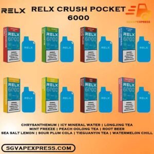 RELX CRUSH POCKET 6000 DISPOSABLE - SGVAPEXPRESS SINGAPORE The RELX Crush Pocket 6000 Puffs Disposable vape Ready stock in our sg singapore store online shop for same day delivery. This Kit offers a refreshing summer experience with its subtle sweetness, strong cooling effect, and moderate richness RELX Pocket features a puff count of up to 6k puffs, an atomizer with a mech coil 2.0, powered by 10W. Equipped with a 470mAh battery, it reaches 80% charge in just 45 minutes. Specifition :  Puffs: 6000 Puff Nicotine Strength : 3% Charging Time : Roughly 30-45min Battery Capacity : Type-C Rechargeable ⚠️RELX CRUSH POCKET 6000 FLAVOUR LINE UP⚠️ LongJing Tea Mint Freeze Peach Oolong Tea Root Beer Sea Salt Lemon Sour Plum Cola TieGuanYin Tea Watermelon Chill Vape Singapore SGVAPEXPRESS , Same day delivery in Singapore all area. Contact with us : WhatsApp SGVAPEXPRESS Join with us : Telegram Channel Group Placing order Before 5pm ,Received Parcel at evening 20:00pm - 23:00pm.