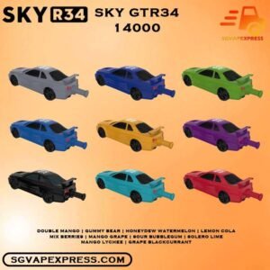 SKY LINE GTR34 ( R34 )14000 DISPOSABLE - SGVAPEXPRESS SINGAPORE SG The Sky Gtr34 Line 14000 puffs disposable also calling Sky Line Gtr R34 14k puffs vape ,  Ready stock in our sg singapore store online shop for same day delivery. The Sky Line Gtr 34 14k Puffs drawing inspiration from the iconic NISSAN SKYLINE GTR 34. With an innovative design integrating the car’s exhaust pipe into the inhale mouthpiece, it offers a distinctive and exhilarating vaping experience. Specifications: Puffs : 14000 puffs Volume : 25ML Flavours Charging : Rechargeable with Type C Coil : Mesh Coil Fully Charged Time : 20mins Nicotine Strength : 5% ⚠️SKY GTR34 14000 PUFFS FLAVOUR LIST⚠️ Double Mango Gummy Bear Honeydew Watermelon Lemon Cola Mix Berries Mango Grape Sour Bubblegum Solero Lime Mango Lychee Grape Blackcurrant Vape Singapore SGVAPEXPRESS , Same day delivery in Singapore all area. Contact with us : WhatsApp SGVAPEXPRESS Join with us : Telegram Channel Group Placing order Before 5pm ,Received Parcel at evening 20:00pm - 23:00pm.
