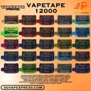 VAPETAPE 12000 DISPOSABLE - SGVAPEXPRESS VAPE SINGAPORE SG The Vape tape 12k Ready stock in our sg singapore store online shop for same day delivery. This Kit is a Malaysian e-cigarette made specifically for the Malaysian palate,  Vapetape 12000 Rechargeable Disposable , have features rich smells and delectable flavours. We are the best online vape store in Singapore, therefore I guarantee you can test it Vapetape 12k right now at SG VAPE SINGAPORE. Try out quickly at our store now ! Discover out Vape tape 12k signature Double Mango flavor, alongside popular options like Vapetape 12k puffs Honeydew Watermelon, Sour Bubblegum , Solero Lime , Watermelon Peach, Gummy Bear, and Strawberry Lemon Tart. For those craving extra sweetness, you can also enjoy Ice Lemon Tea or Red Slurpee flavors. Specification : Nicotine 50mg (5%) Approx. 12000 puffs Mesh Coil Rechargeable Battery Charging Port: Type-C ⚠️VAPETAPE 12000 FLAVOUR LINE UP⚠️ Double Mango Mango Grape Mango Lychee Strawberry Lychee Lychee Blackcurrant Grape Blackcurrant Honeydew Watermelon Pineapple Orange Kiwi Passion Fruit Guava Peach Mixed Berries Lemon Cola Blackcurrant Yakult Gummy Bear Solero Lime Sour Bubblegum Banana Custard Strawberry Lemon Tart Honeydew Blackcurrant Ice Lemon Tea Red Slurpee Grape Bubblegum Yakult Watermelon Peach Peach Lychee Vape Singapore SGVAPEXPRESS , Same day delivery in Singapore all area. Contact with us : WhatsApp SGVAPEXPRESS Join with us : Telegram Channel Group Placing order Before 5pm ,Received Parcel at evening 20:00pm - 23:00pm.