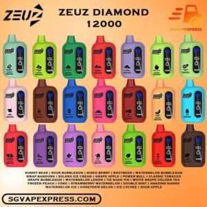 ZEUZ DIAMOND 12000 DISPOSABLE - SGVAPEXPRESS VAPE SINGAPORE SG SHOP The Zeuz Diamond 12000 Puffs Disposable ready stock in Vape Singapore SG on sale. New production from Zeus vape Sg. Get it now with us and same day delivery! This Vape Disposable comes with 20+ Plus flavours. The top 5 best seller flavour are Tie Guan Yin,Double Mint, Sirap Bandung, Sour Bubblegum and Honeydew Melon. Zeuz 12k Puffs remain cooling level better than with as Zeuz bar 9100 / Zeuz Pen 6000 . Specifications: Nicotine : 5% 50mg Capacity 14ml Approx. 12000 Puffs Rechargeable 550mAh Battery Type C Port ⚠️ZEUZ DIAMOND 12000 PUFFS FLAVOUR LIST⚠️ Hot Series Gummy Bear Sour Bubblegum Mixed Berry Rootbeer Watermelon Bubblegum Sirap Bandung Solero Ice Cream Grape Apple Power Bull Classic Tobacco Cold Series Grape Bubblegum Watermelon Lemon Tie Guan Yin White Grape Oolong Tea Frozen Peach Coke Strawberry Watermelon Double Mint Amazing Mango Watermelon Ice Honeydew Melon Ice Lychee Sour apple Vape Singapore SGVAPEXPRESS , Same day delivery in Singapore all area. Contact with us : WhatsApp SGVAPEXPRESS Join with us : Telegram Channel Group Placing order Before 5pm ,Received Parcel at evening 20:00pm - 23:00pm.