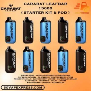 CARABAT LEAFBAR 15000 DISPOSABLE - SGVAPEXPRESS VAPE SINGAPORE SG SHOP The CARABAT LEAFBAR 15000 DISPOSABLE VAPE Ready stock in singapore store sg online shop line up. The CARABAT LEAFBAR 15k is starter kit & prefilled cartridge pod system design,  This kit is lasted production from CARABAT VAPE company, available 10 +plus flavour for singapore vaper choose!try it now! The new carabat leafbar 15000 puffs is ready stock in Singapore. The device is comes with starter kit and pod version. Battery device and flavor pod is included in starter kit package, the pod package only comes with pod. If you looking for big capacity vape device, the carabat leafbar is your first choice because it can support up to 15000 puffs per device! STARTER KIT Package Include : X1 Carabat Device X1 Prefilled Pod 15k Puffs CARTRIDGE Package Include : X1 Prefilled Pod 15k Puffs Specification : Nicotine 5 % Approx. 15000 Puffs Safety Child Lock Dual Mesh Coil Adjustable Airflow Rechargeable Battery (Type C Port) ⚠️CARABAT LEAFBAR 15000 STARTER KIT & POD FLAVOUR LINE UP⚠️ Energy Drink Vanilla Milkshake Double Guava Popcorn Caramel Rootbeer Pineapple Berry Citrus Tobacco Vanilla Blackcurrant Lychee Watermelon Splash Mango Shak Honeydew Melon Lychee Blackcurrant Mango Watermelon Vape Singapore SGVAPEXPRESS , Same day delivery in Singapore all area. Contact with us : WhatsApp SGVAPEXPRESS Join with us : Telegram Channel Group Placing order Before 5pm ,Received Parcel at evening 20:00pm - 23:00pm.