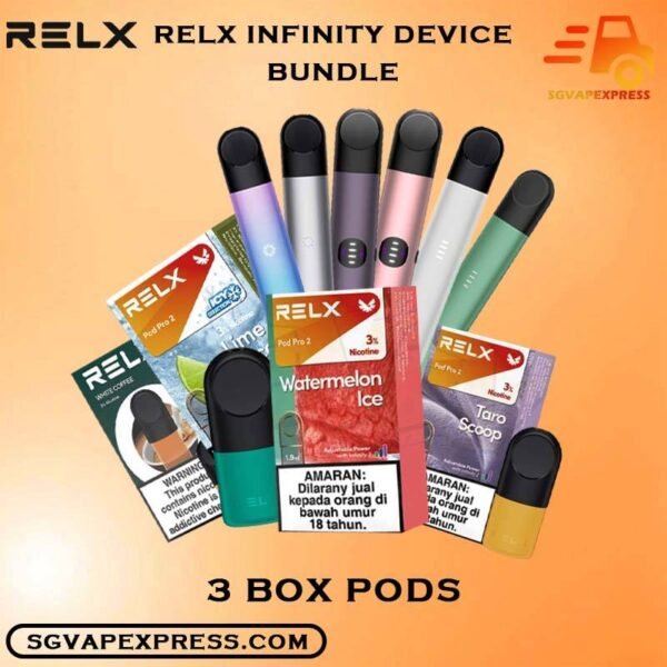 RELX INFINITY POD BUNDLE 135 - SGVAPEXPRESS VAPE SINGAPORE SG SHOP The RELX INFINITY BUNDLE 135 Package include : 1 X RELX DEVICE ( Infinity , Infinity 2 , Phantom Plus ) 3 x ( Relx Infinity Flavour ) Pods FREE DELIVERY With its innovative leak-resistant maze coil and SmartPace Vibration technology, introducing the RELX Plus Pro Vape Pod Device Kit! The RELX is jam packed with various features from its dual charging system and sleek ergonomic design. RELX INFINITY Specifications : Built-in Battery 380mAh Fast Charging with Type-C Cable SuperSmooth Technology Automatic (Draw activated) Magnetic Pod Connection Portable Charge Case – Sold Separately E-Liquid Capacity: 2ml RELX INFINITY 2 Specifications : Built-in Battery 440mAh Ultra Fast Charging Adjustable Power Eco Mode – 5.5W / Green Light / 1 Vibration Smooth Mode – 6.5W / Blue Light / 2 Vibration Boost Mode – 8W / Purple Light / 3 Vibration RELX PHANTOM PLUS Specification : Product Name: RELX Phantom pod system Battery capacity: 380mAh ⚠️RELX INFINITY POD FLAVOUR LINE UP⚠️ Blueberry Splash Crisp Apple Jasmine Green Tea Pink Guava Root Brew Honey Pomelo Fresh Peach Lychee Ice Lemon Zest Honeydew Melon Iced Latte White Coffee Thai Milk Tea Smooth Mango Orange Sparkle Strawberry Burst Dark Sparkle Lime Sparkle Banana Freeze Ludou Ice Lime Ice Taro Scoop Oolong Tea LongJing Tea Iced Black Tea Tangy Grape Watermelon Ice Menthol Xtra 5% Mint Freeze 5% Lemon Mint Rich Tobacco 5% Classic Tobacco 5% Menthol Extra 0mg Watermelon Ice 0mg Vape Singapore SGVAPEXPRESS , Same day delivery in Singapore all area. Contact with us : WhatsApp SGVAPEXPRESS Join with us : Telegram Channel Group Placing order Before 5pm ,Received Parcel at evening 20:00pm - 23:00pm.